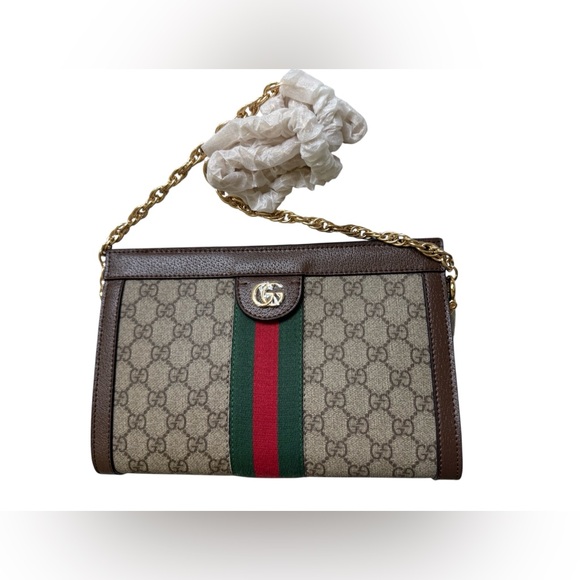 Designer Inspired Brown and Beige Clutch with Green and Red Stripe - Picture 5 of 8